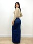 Saia Longa Jeans Com Fneda Frontal E Elastano 