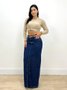 Saia Longa Jeans Com Fneda Frontal E Elastano 