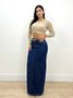 Saia Longa Jeans Com Fneda Frontal E Elastano 