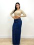 Saia Longa Jeans Com Fneda Frontal E Elastano 