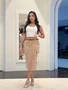 Saia Midi Jeans Color Bolso Cargo Com Cinto 