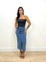 Saia Midi Jeans Com Fenda E Elastico Na Cintura 