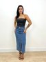 Saia Midi Jeans Com Fenda E Elastico Na Cintura 