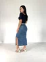 Saia Midi Jeans Marmorizado Com Cordao Na Cintura E Fenda