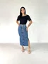 Saia Midi Jeans Marmorizado Com Cordao Na Cintura E Fenda