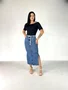 Saia Midi Jeans Marmorizado Com Cordao Na Cintura E Fenda