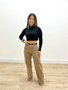 Calça Wide Leg Jeans Color Bege Com Cinto Decidida