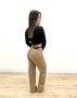 Calça Wide Leg Jeans Color Bege Com Cinto Decidida