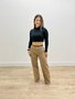Calça Wide Leg Jeans Color Bege Com Cinto Decidida