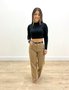 Calça Wide Leg Jeans Color Bege Com Cinto Decidida